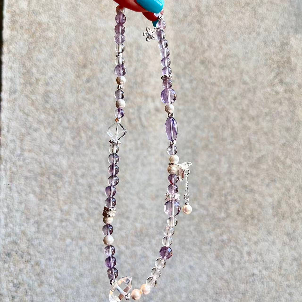 Double Wrap - Bolivian Amethyst & Pearl with Clear Quartz Accents (CU03)