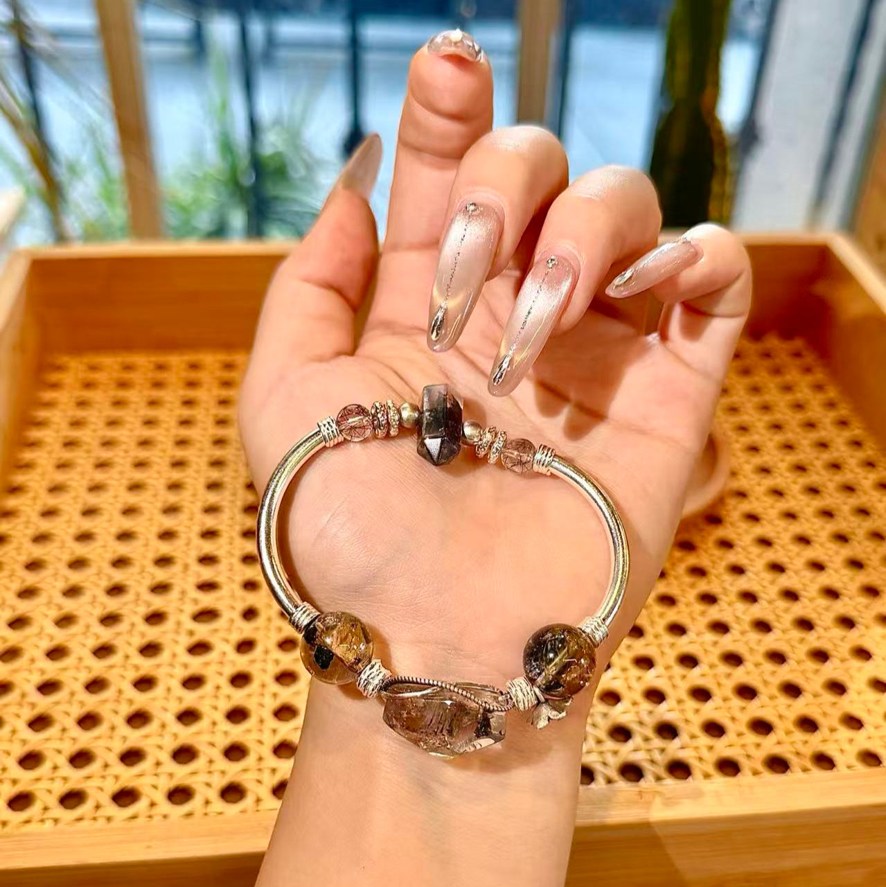 Full Ghost Phantom Quartz with Solid Sterling Silver Half-Bangle (GCU01)