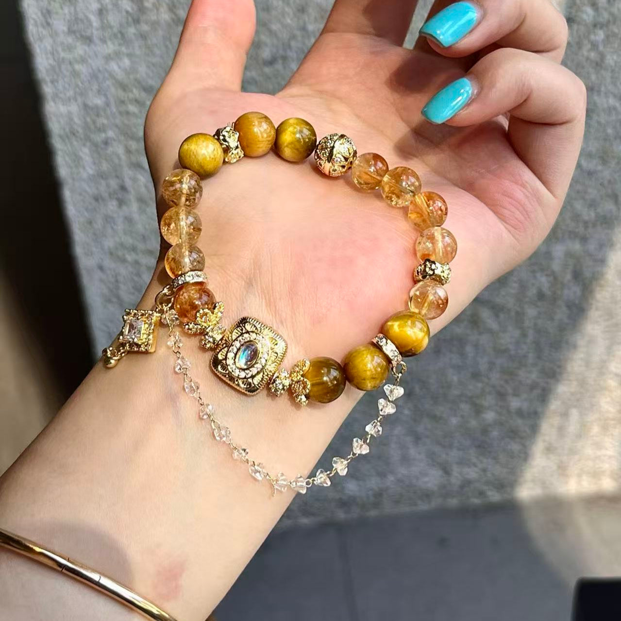 “Golden Power Trio” Golden Epidote Quartz & Rutilated Quartz & Tiger’s Eye  (CU05)
