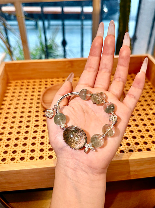 Golden Speckled Green Phantom Quartz Cabochon & Double Terminated (GCU12)