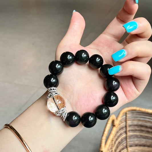Premium - Black Obsidian & Cross-Star Rutilated Quartz (X06)