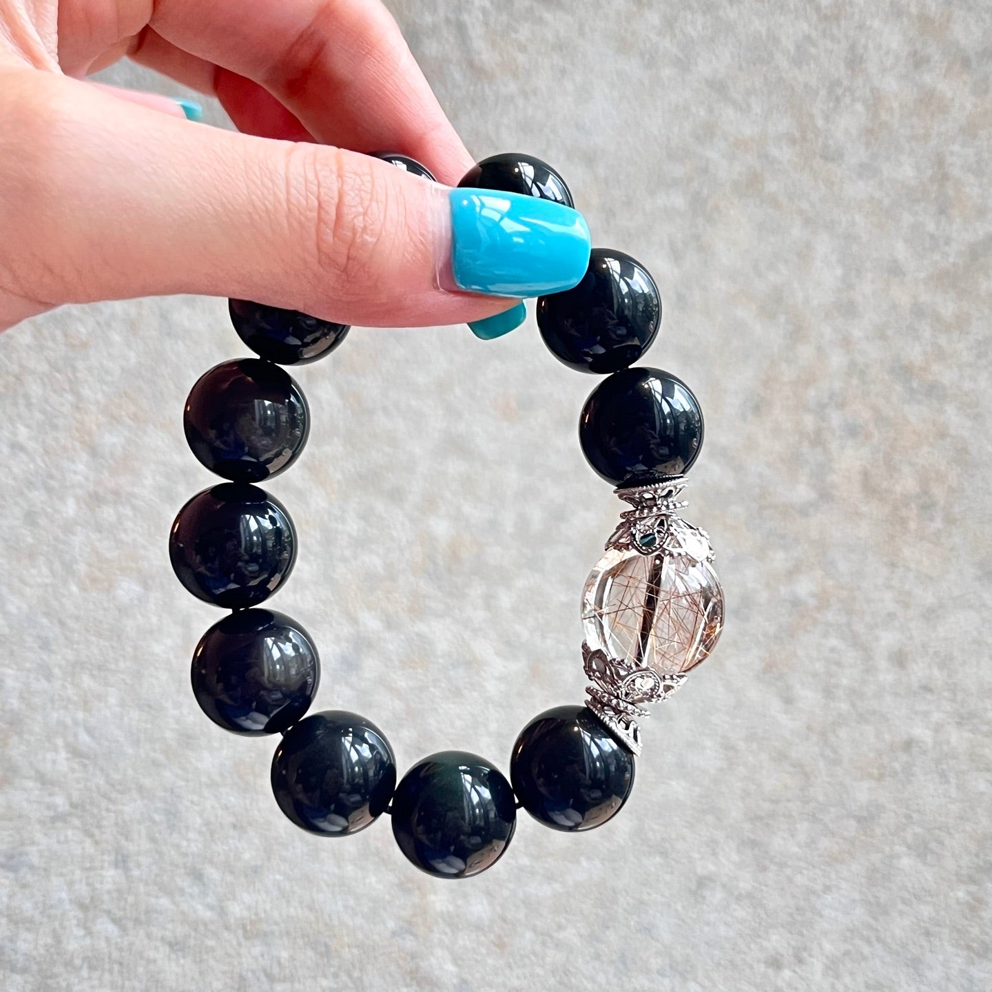 Premium - Black Obsidian & Cross-Star Rutilated Quartz (X06)