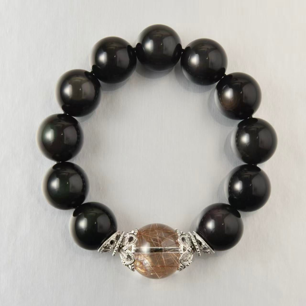 Premium - Black Obsidian & Cross-Star Rutilated Quartz (X06)