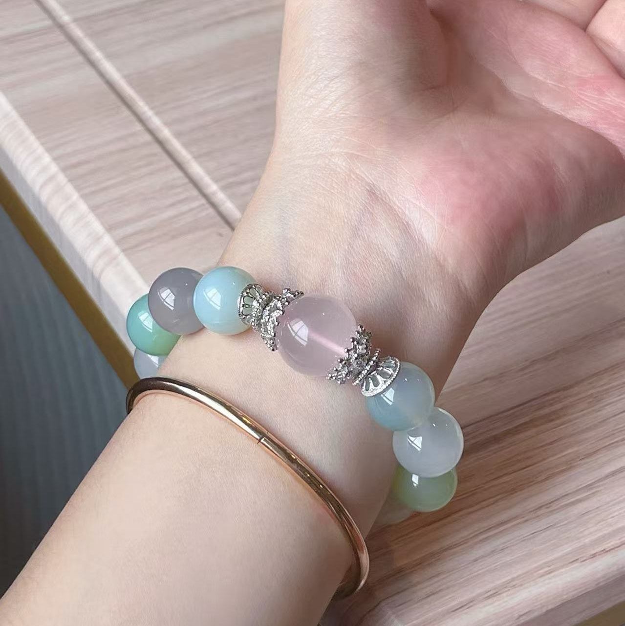 Premium - Icy Pink Quartz & Candy Agate Beads (X15)