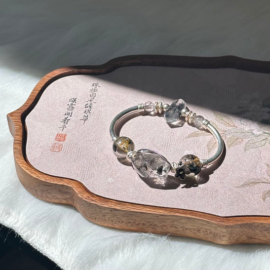 Full Ghost Phantom Quartz with Solid Sterling Silver Half-Bangle (GCU01)