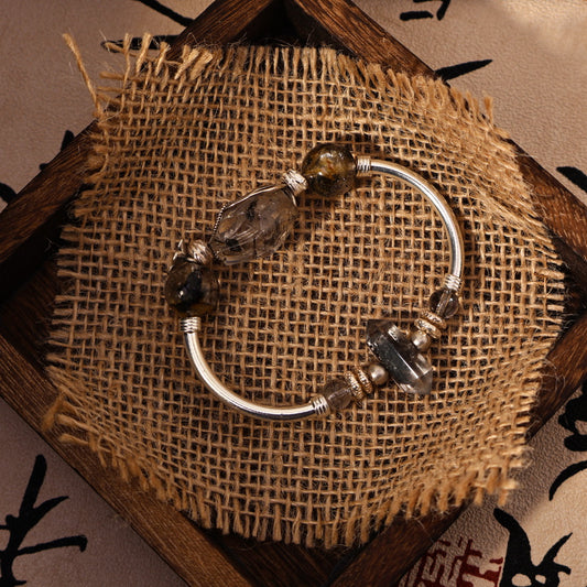 Full Ghost Phantom Quartz with Solid Sterling Silver Half-Bangle (GCU01)