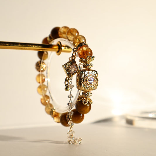 “Golden Power Trio” Golden Epidote Quartz & Rutilated Quartz & Tiger’s Eye  (CU05)