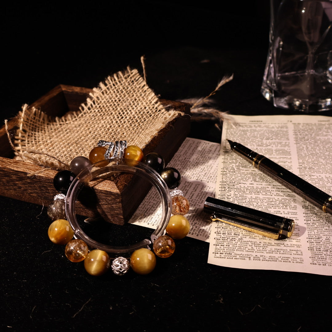 Golden Tiger’s Eye & Golden Obsidian & Golden Skeletal Quartz & Black Golden Super Seven & Yellow Citrine Tower (BAC1030)