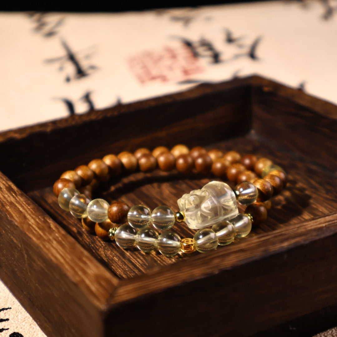 Citrine & Agarwood Pixiu Double Wrap Bracelet (BAC1061)