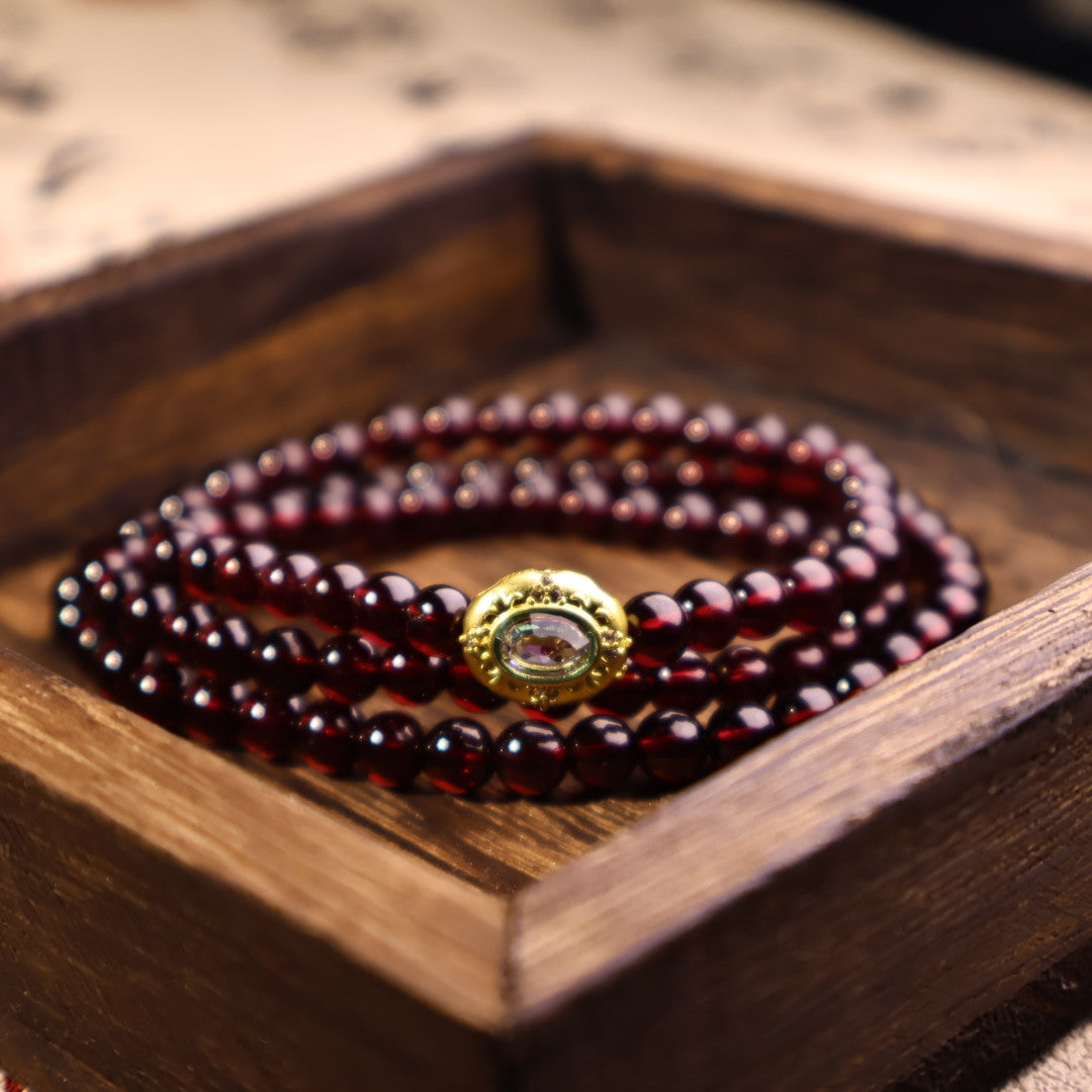 Multiple Wrap - Garnet & Blue Zircon  (BAC939)