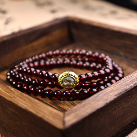Multiple Wrap - Garnet & Blue Zircon  (BAC939)