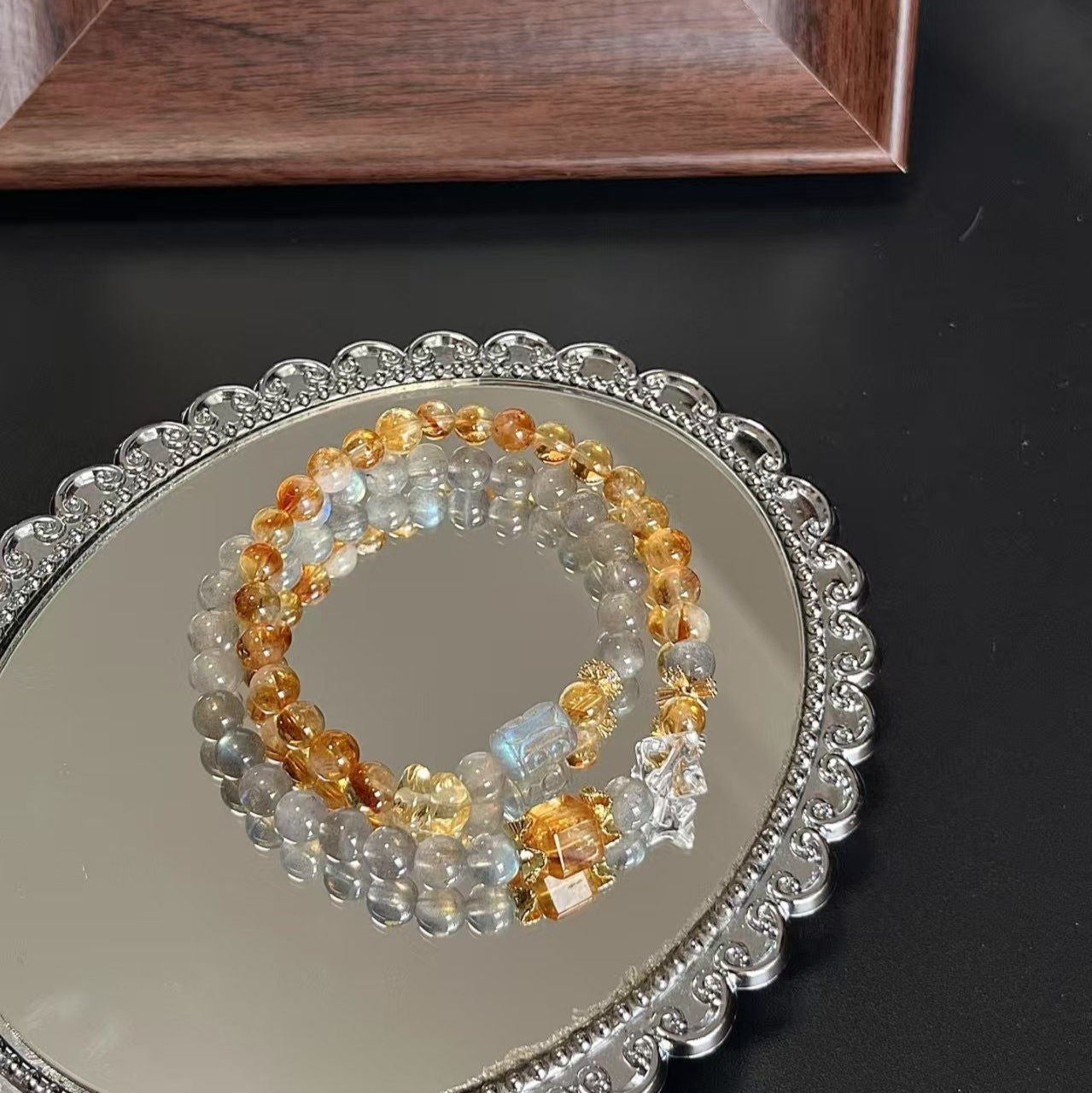 Double Wrap-Citrine Tower & Gray Moonstone & Clear Quartz  (CU01)