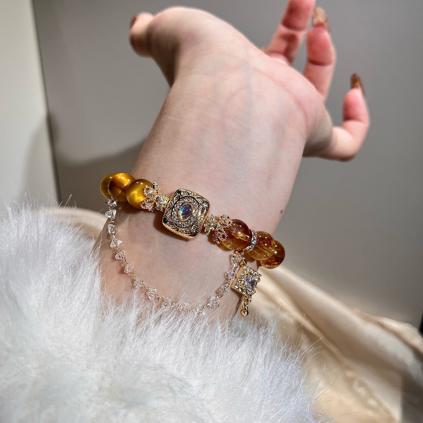 “Golden Power Trio” Golden Epidote Quartz & Rutilated Quartz & Tiger’s Eye  (CU05)