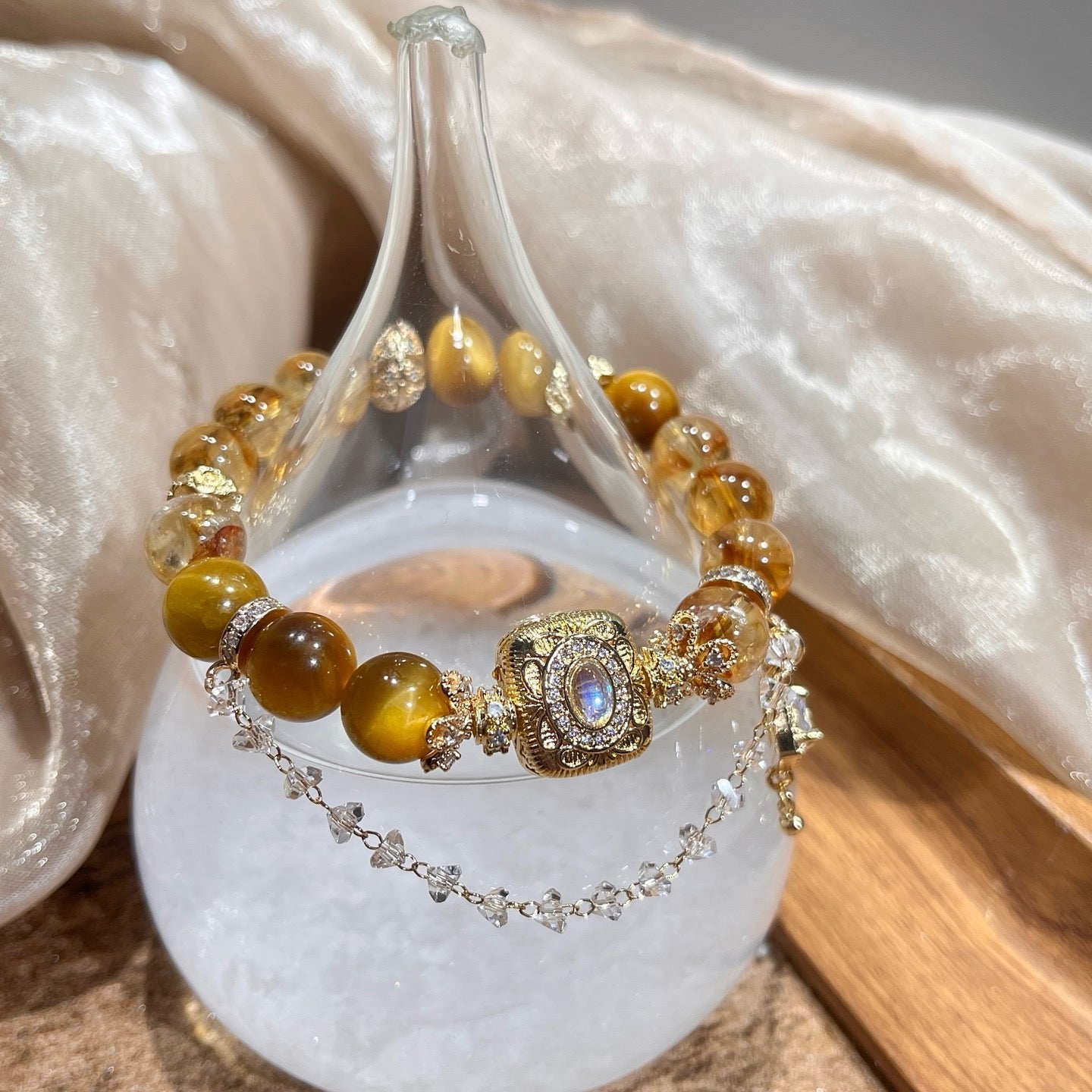 “Golden Power Trio” Golden Epidote Quartz & Rutilated Quartz & Tiger’s Eye  (CU05)