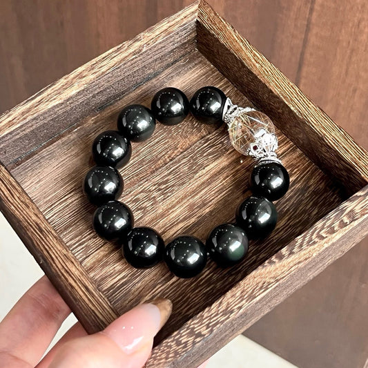 Premium - Black Obsidian & Cross-Star Rutilated Quartz (X06)