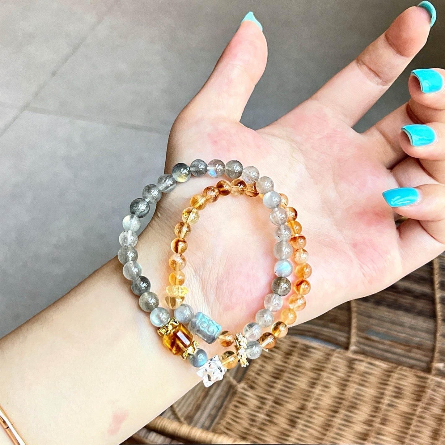 Double Wrap-Citrine Tower & Gray Moonstone & Clear Quartz  (CU01)