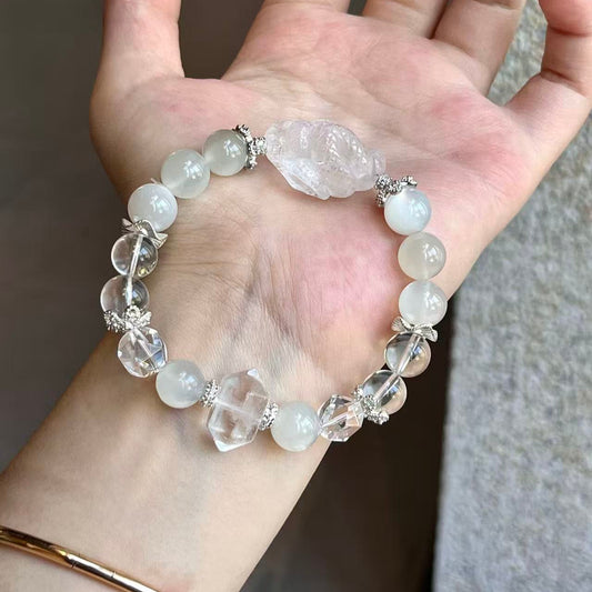White Moonstone & Faceted Clear Quartz (CU04)