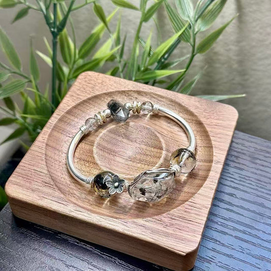 Full Ghost Phantom Quartz with Solid Sterling Silver Half-Bangle (GCU01)