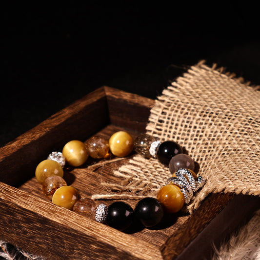 Golden Tiger’s Eye & Golden Obsidian & Golden Skeletal Quartz & Black Golden Super Seven & Yellow Citrine Tower (BAC1030)