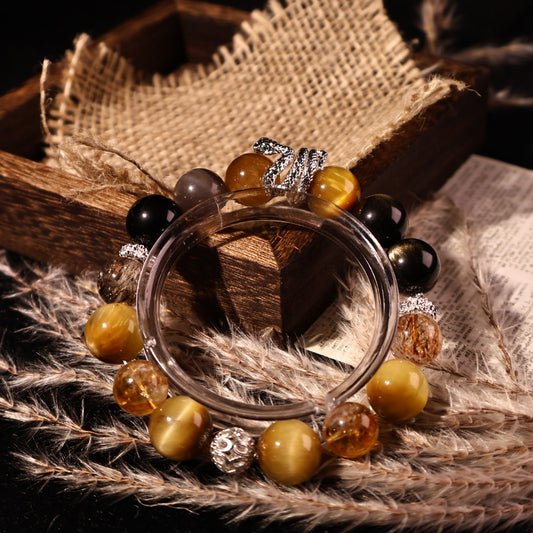 Golden Tiger’s Eye & Golden Obsidian & Golden Skeletal Quartz & Black Golden Super Seven & Yellow Citrine Tower (BAC1030)