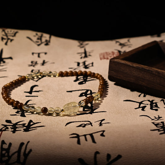 Citrine & Agarwood Pixiu Double Wrap Bracelet (BAC1061)
