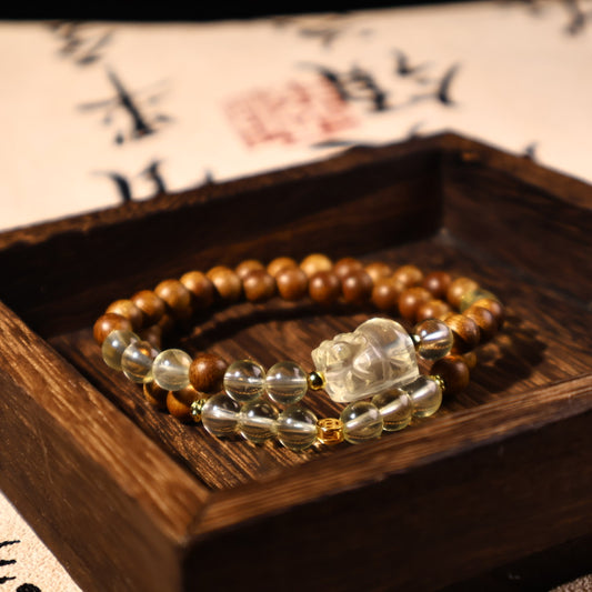 Citrine & Agarwood Pixiu Double Wrap Bracelet (BAC1061)