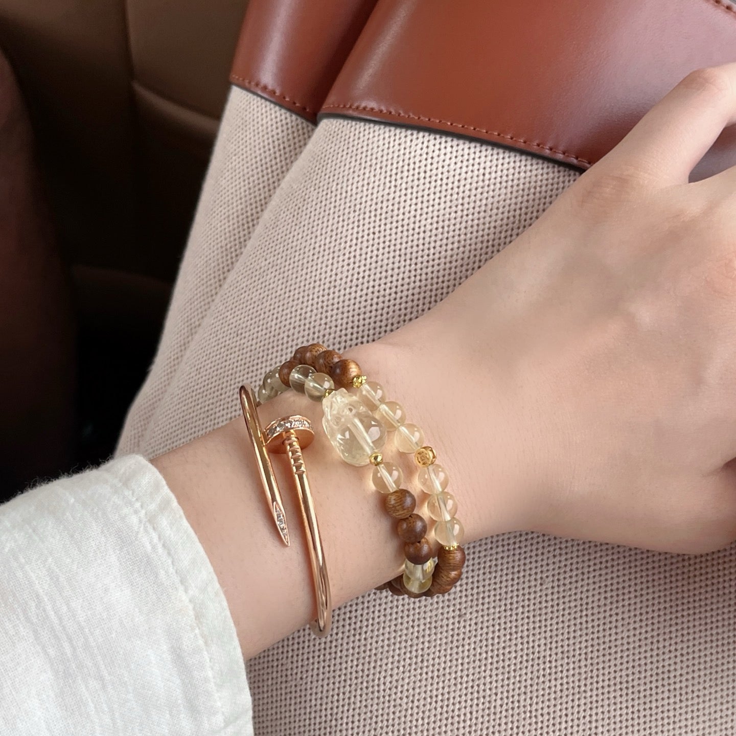 Citrine & Agarwood Pixiu Double Wrap Bracelet (BAC1061)
