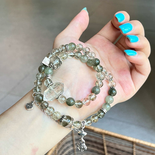 Double Wrap - Green Phantom Quartz & Green Rutilated Quartz (CU02)